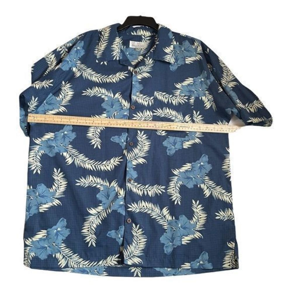 Bill Blass Shirt Mens Size XL Blue Button Down Short Sleeve Hawaiian Hibiscus - Picture 5 of 10